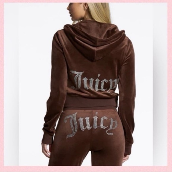 JUICY COUTURE Bling Velour Tracksuit Jacket & Pants Set Brown Sugar Size MEDIUM - Picture 1 of 13